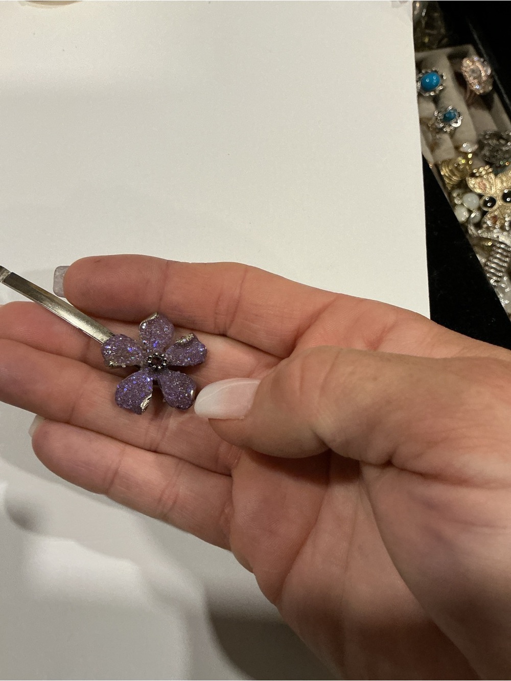 Gerard YOSCA Vintage glitter Purple  Flower Hair Clip/barette